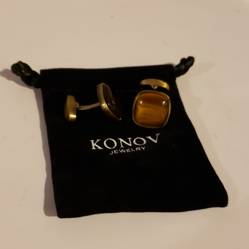 KONOV Men's Rhodium Cufflinks - Picture 2 of 2